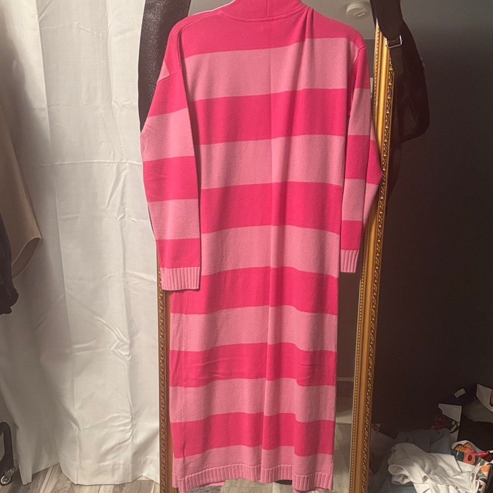 NWOT Isaac Mizrahi 100% Cashmere Pink Striped Duster Open Cardigan Sz XS - Picture 6 of 6